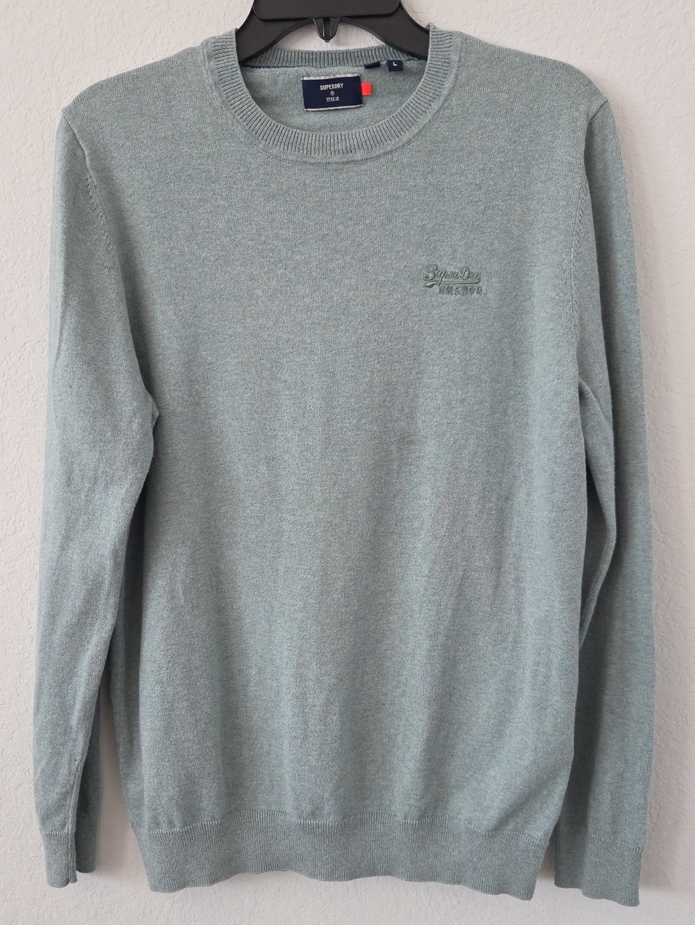 Superdry Men’s Sage Green Crewneck Sweater 95% Cotton 5% Cashmere Large
